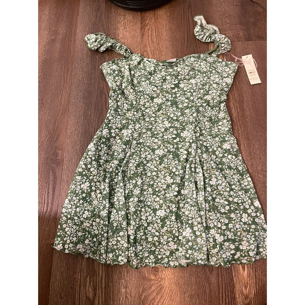 No Boundaries Women’s Green/White Floral Sweetheart Mesh Lined Mini Dress XL